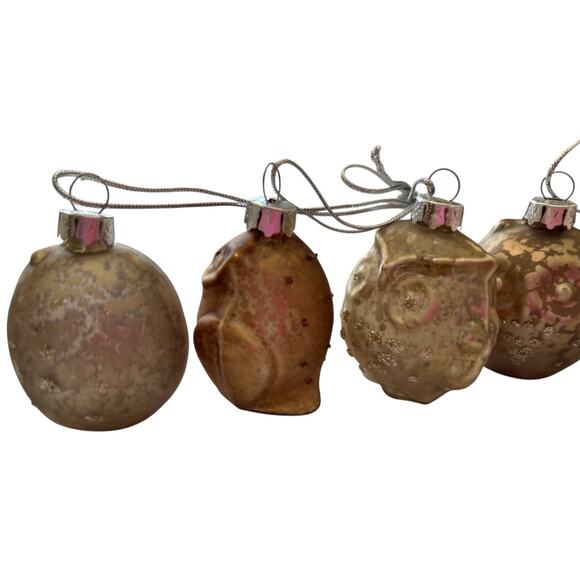 6 Christmas Ornament Glass Owl Cluster Raz Imports Silver Copper Gold Antiqued - Picture 7 of 10